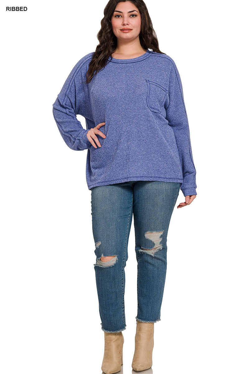 Brushed Ribbed Hacci Round Neck Sweater