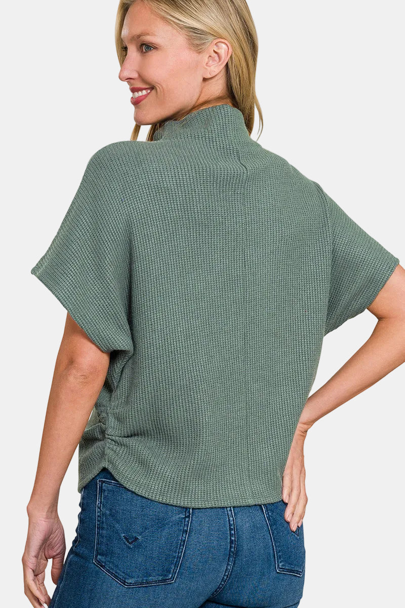 Side Shirred Mock Neck Sweater / MAUVE