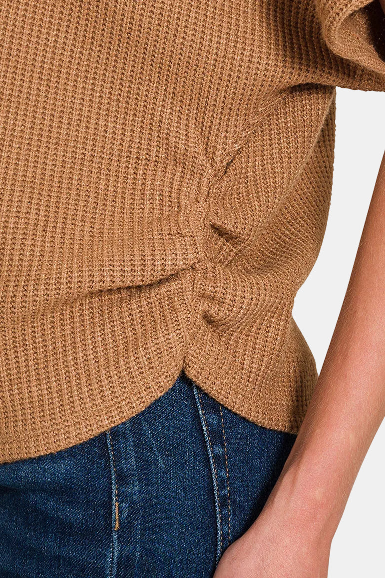 Side Shirred Mock Neck Sweater / MAUVE