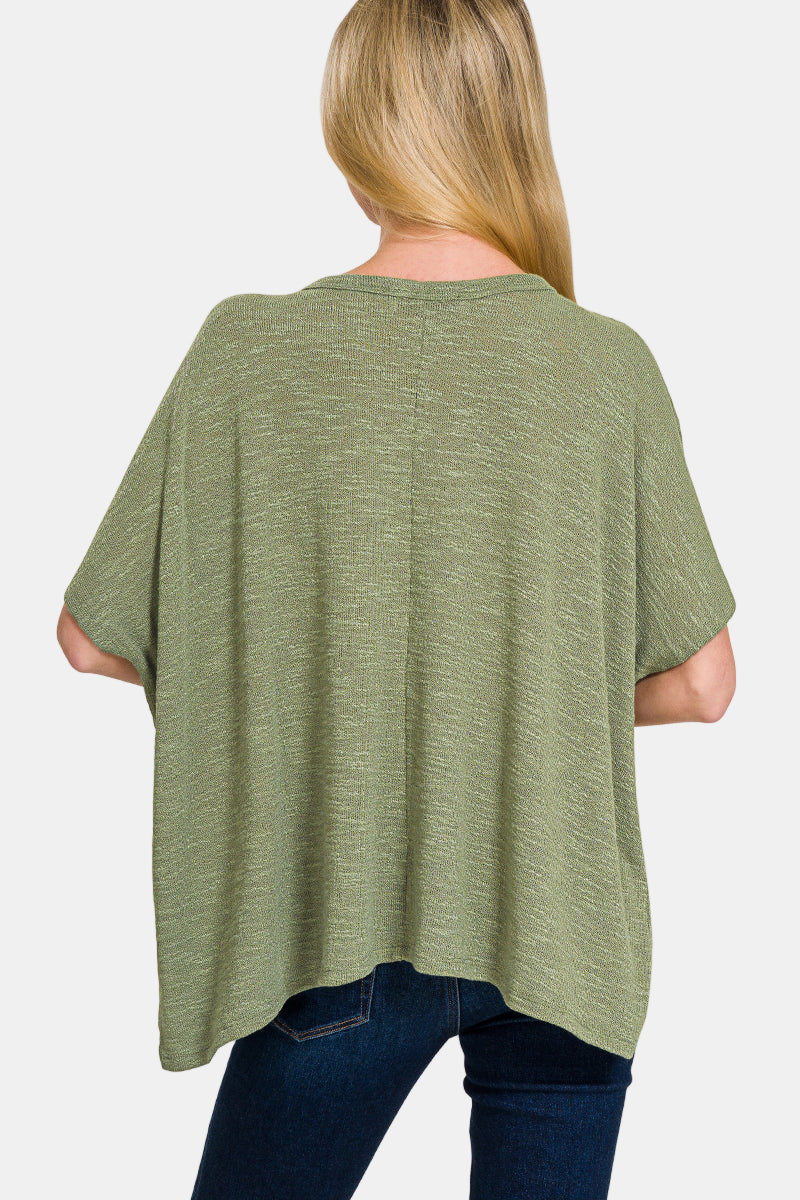 Oversized Slub Hacci Top With Pocket / MINT