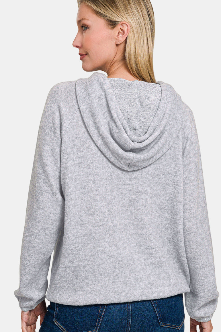 Brushed Hacci Melange Hooded Sweater / DK RED