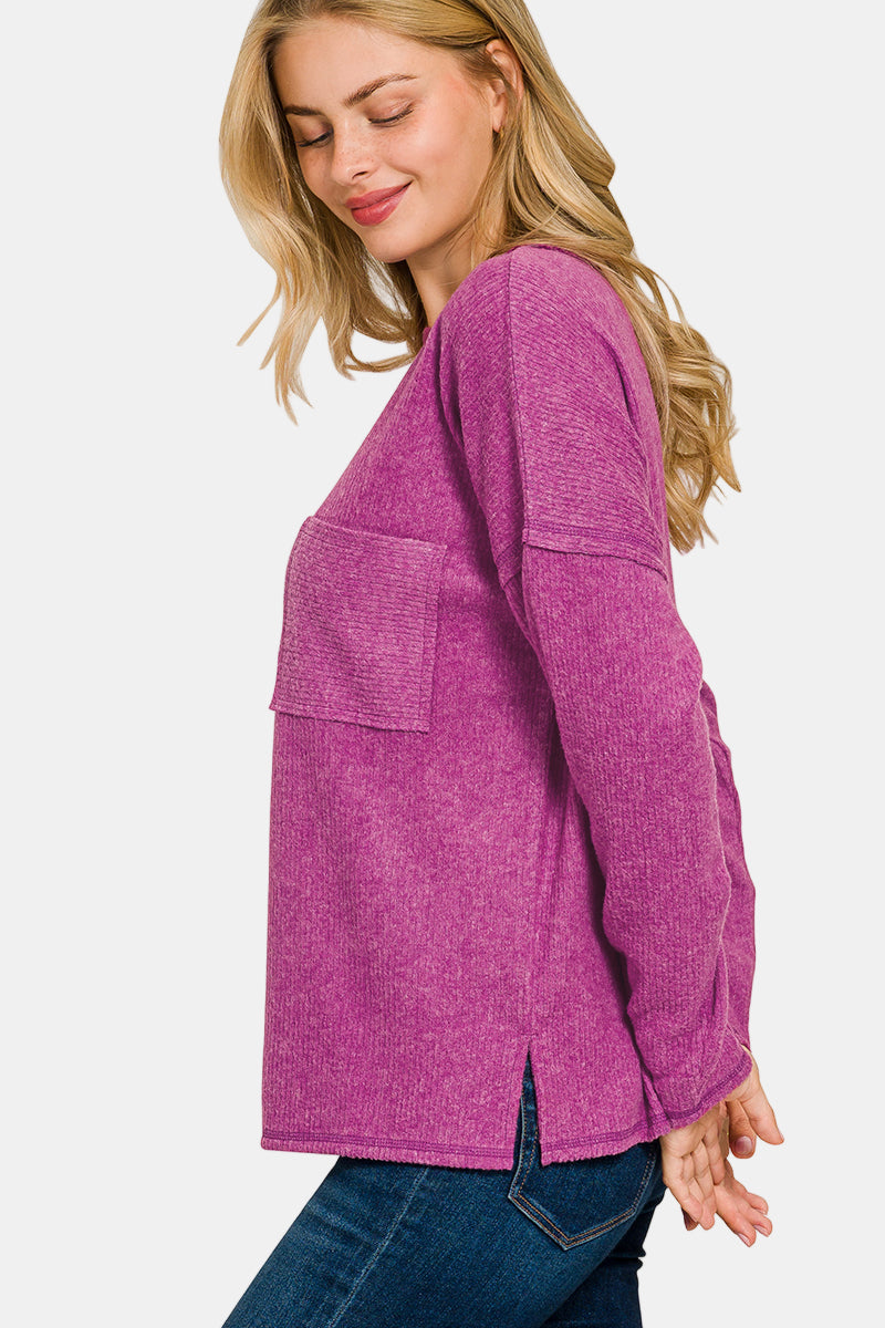 Ribbed Brushed Melange Hacci Sweater / DK RED