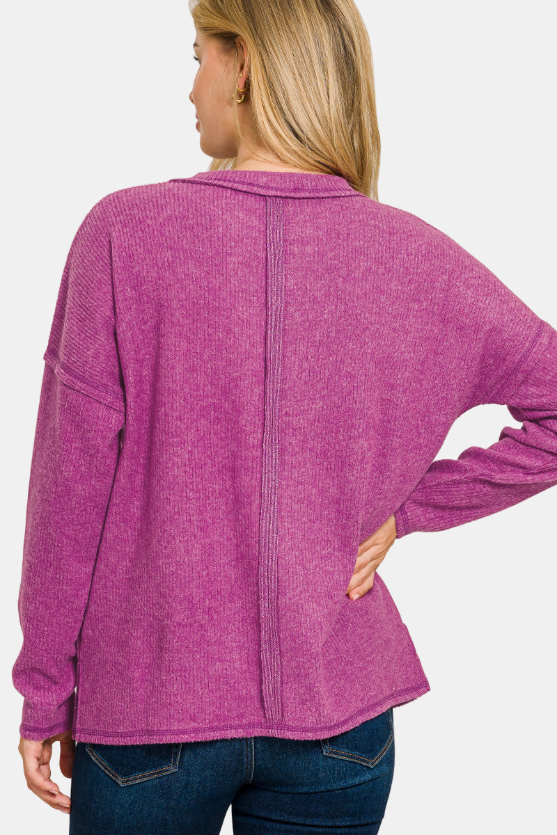 Ribbed Brushed Melange Hacci Sweater / DK RED