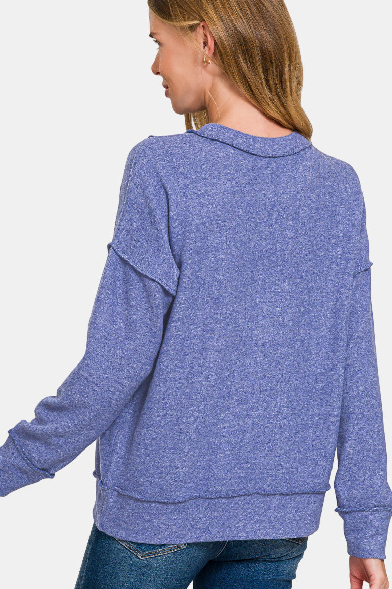 Brushed Hacci Drop Shoulder Sweater / BLACK