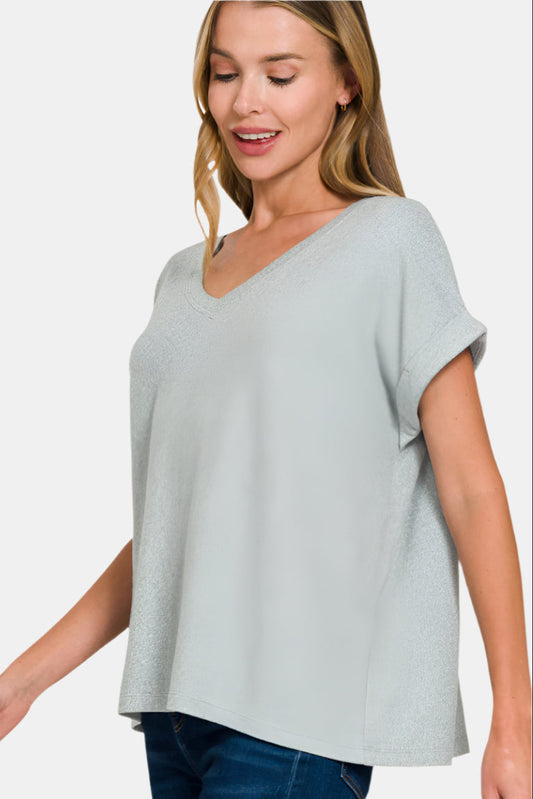 Soft Melange Hacci V-Neck Tee / BLUE GREY