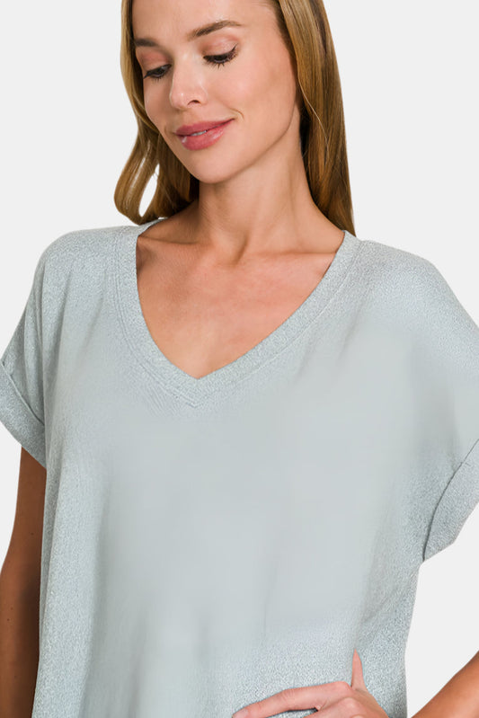 Soft Melange Hacci V-Neck Tee / BLUE GREY