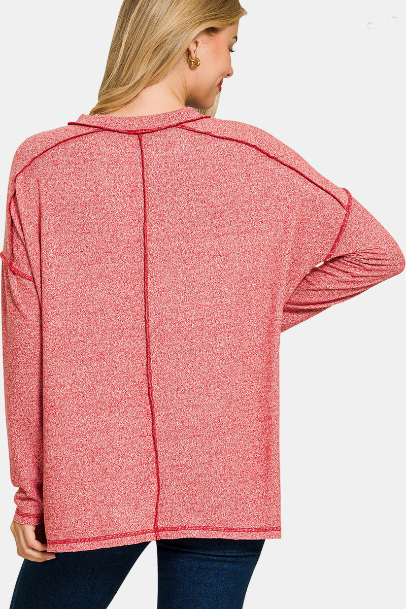 Soft Melange Hacci Exposed Seam Hi-Low Tee / DK PINK