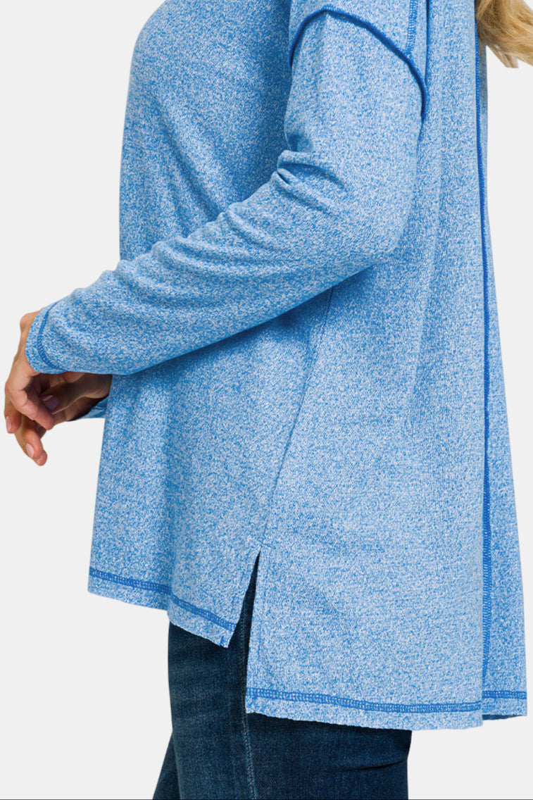 Soft Melange Hacci Exposed Seam Hi-Low Tee / OCEAN BLUE