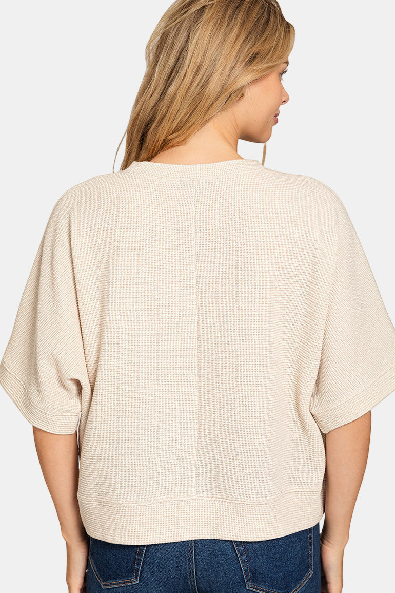 Double Knit Banded Bottom Short Sleeve Top / K GREEN