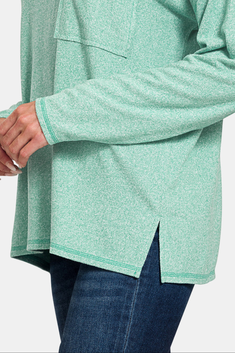 Soft Melange Hacci Round-Neck Long Sleeve Tee / DK GREEN