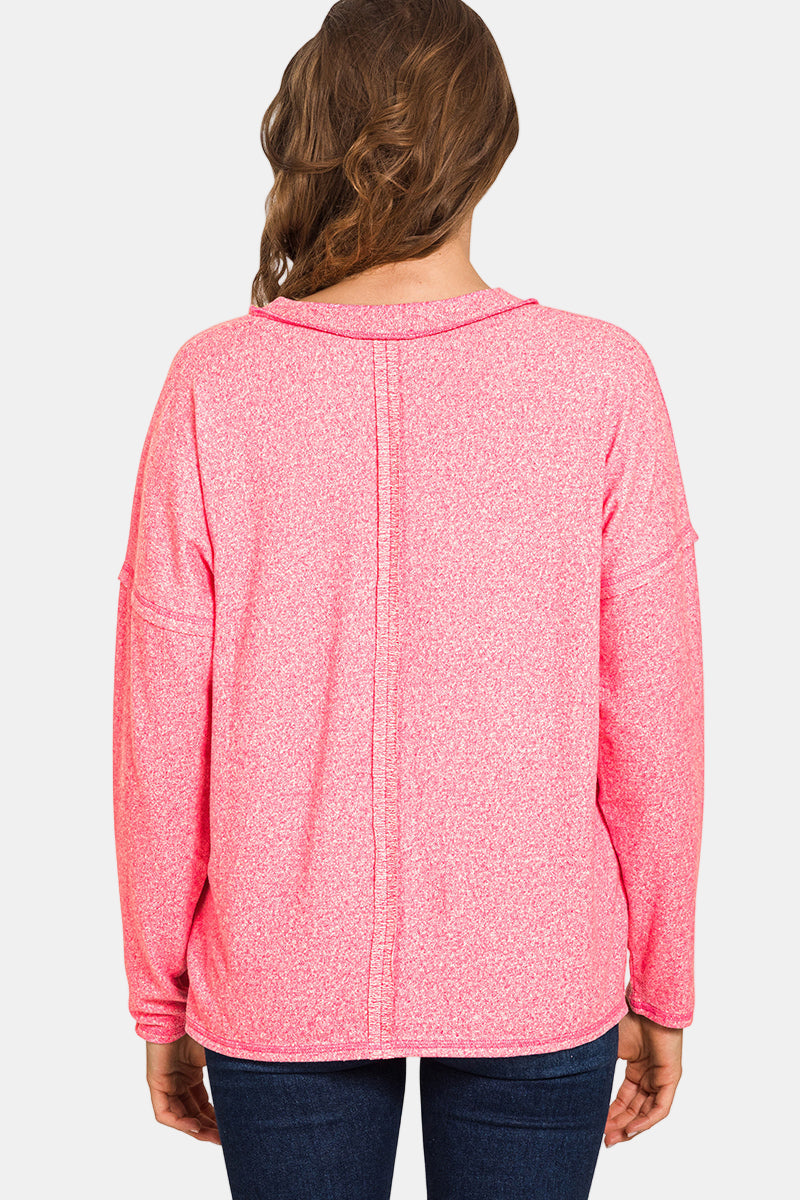 Soft Melange Hacci Exposed Seam Coin Pocket Tee / CANDY PINK