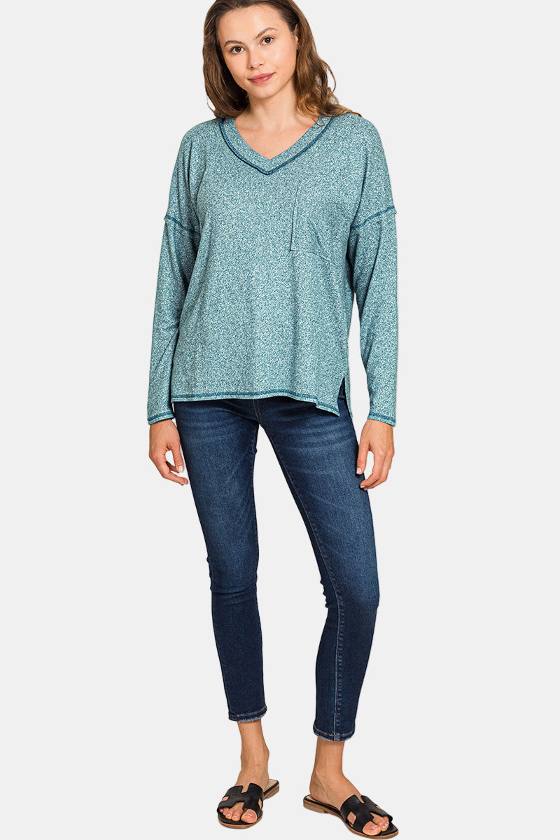 Soft Melange Hacci Exposed Seam Coin Pocket Tee / CANDY PINK