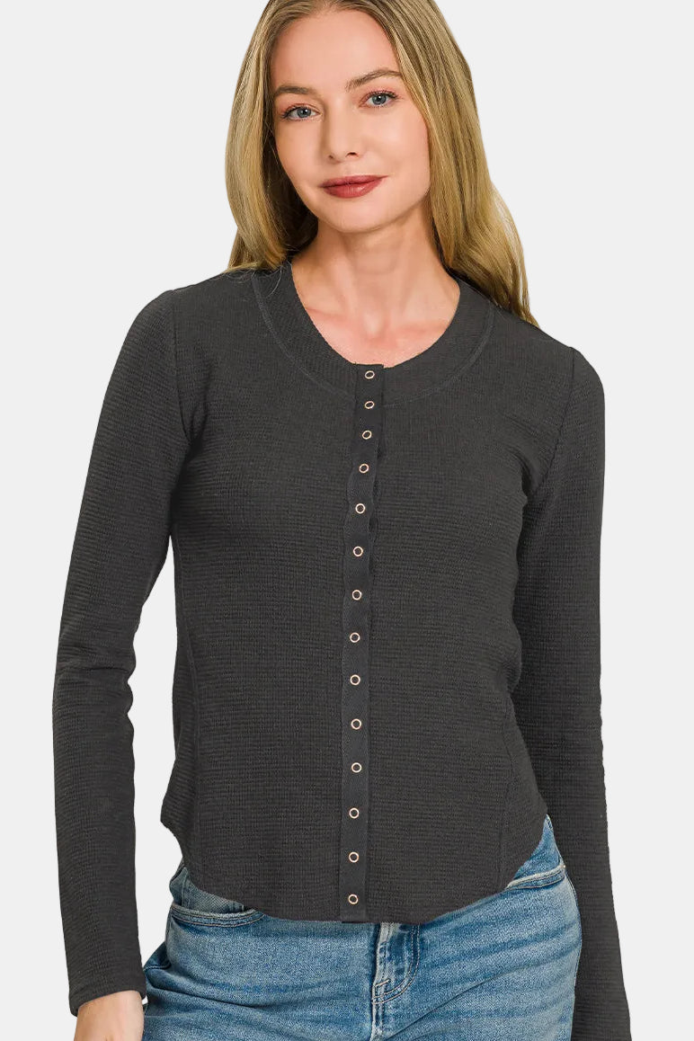 Double Knit Snap Button Shirt / BLACK