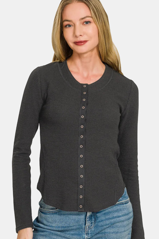 Double Knit Snap Button Shirt / BLACK