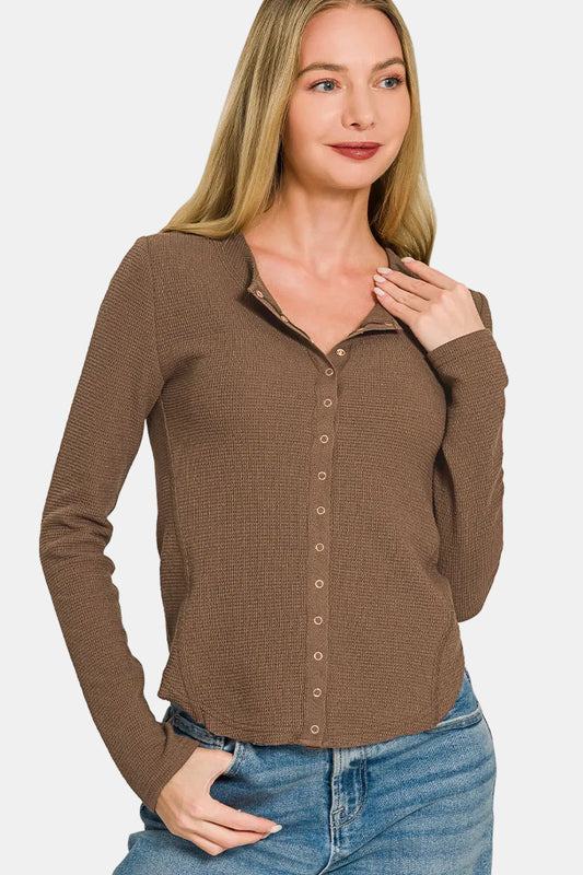 Double Knit Snap Button Shirt / BROWN