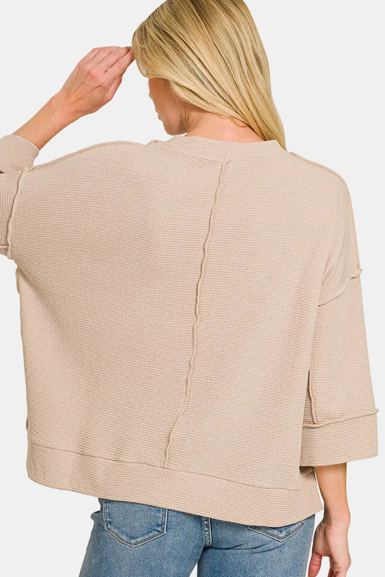 Double Knit 3/4 Sleeve Top / WHITE