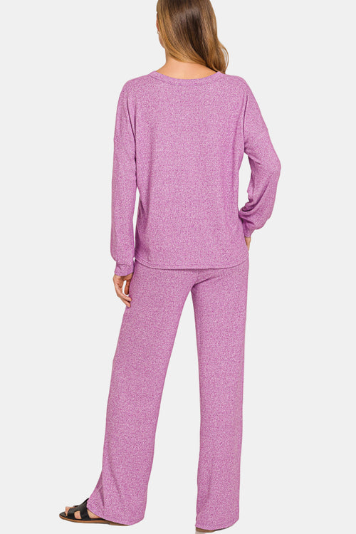 Soft Melange Long Sleeve Tee & Pants Set / BLACK