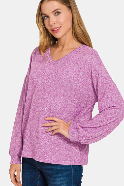 Soft Melange Long Sleeve Tee & Pants Set / BLACK
