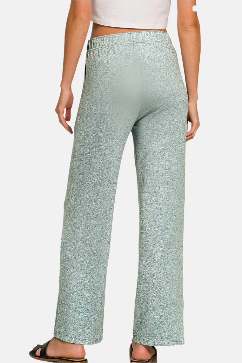 Soft Melange Short Sleeve Tee & Long Pants Set / DK GREEN