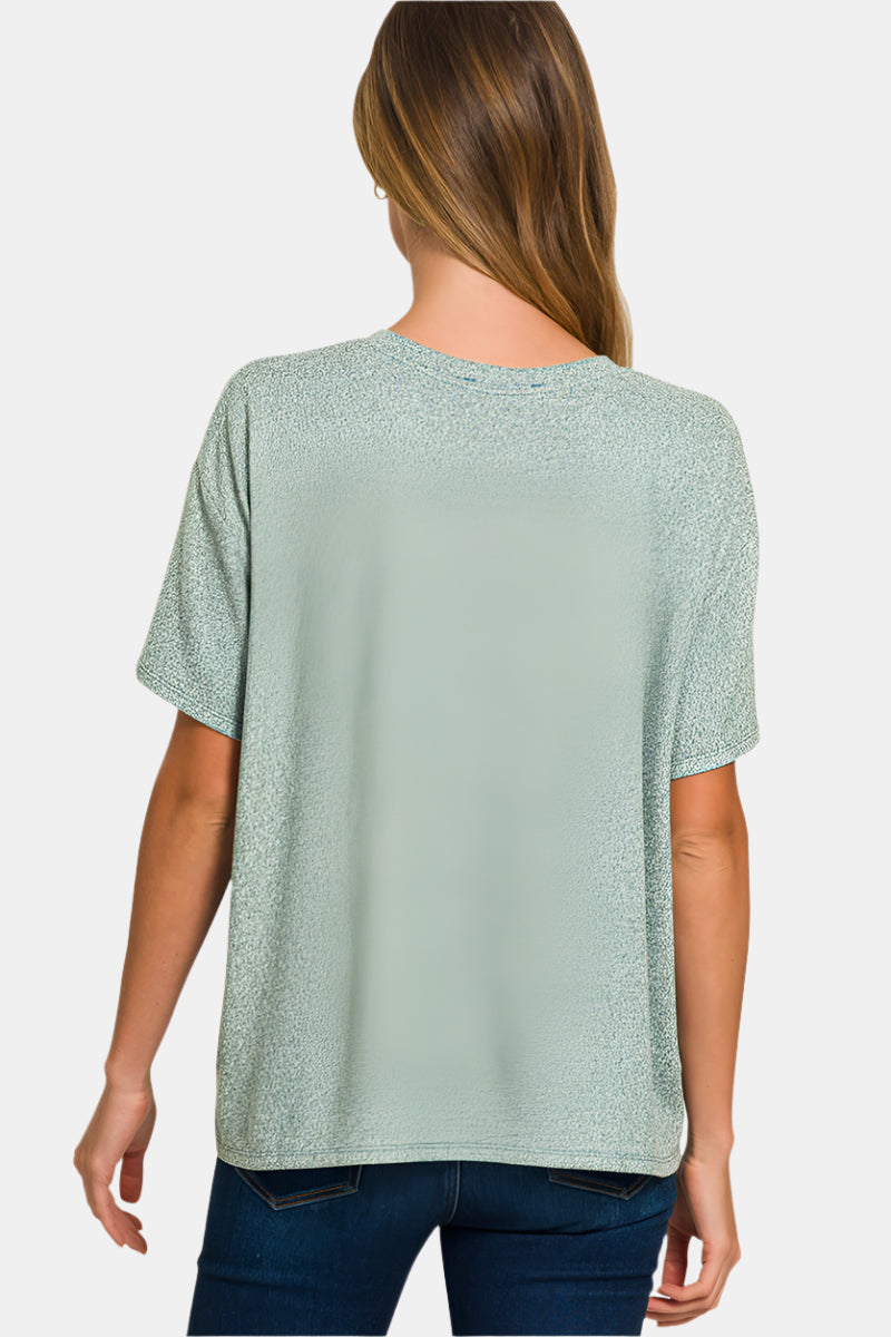 Soft Melange Short Sleeve Tee & Long Pants Set / DK GREEN
