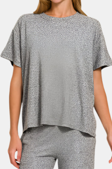 Soft Melange Short Sleeve Tee & Long Pants Set / BLACK