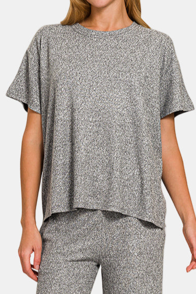 Soft Melange Short Sleeve Tee & Long Pants Set / BLACK