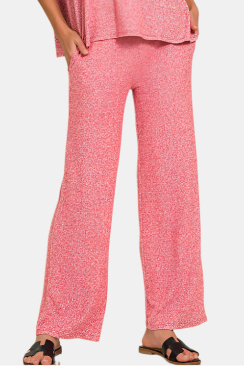 Soft Melange Short Sleeve Tee & Long Pants Set / DK RED