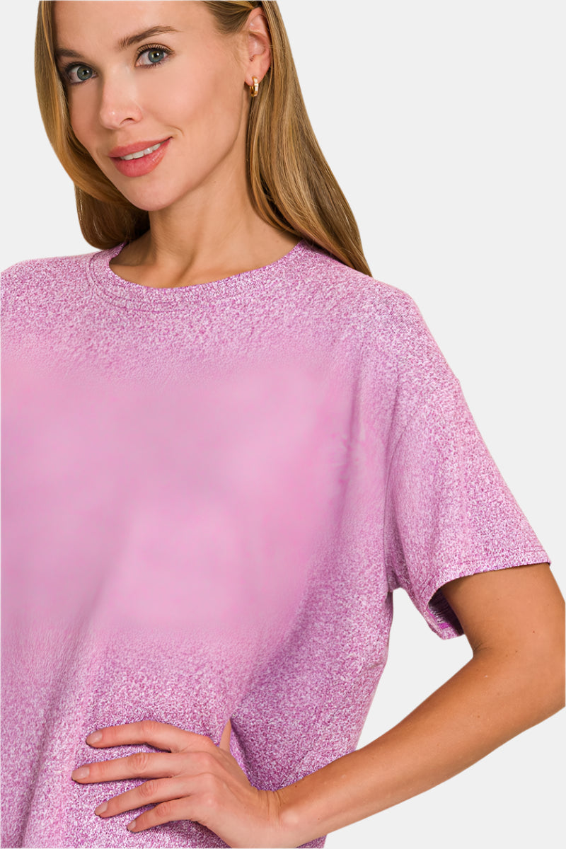 Soft Melange Short Sleeve Tee & Long Pants Set / LT PLUM