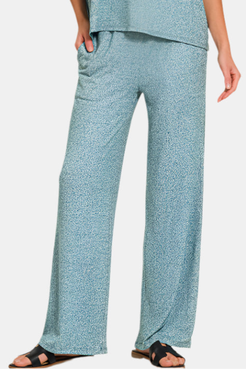 Soft Melange Short Sleeve Tee & Long Pants Set / TEAL