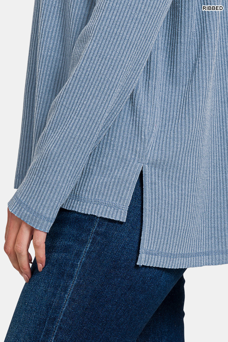 Ribbed Drop Shoulder Round Neck Sweater / BEIGE