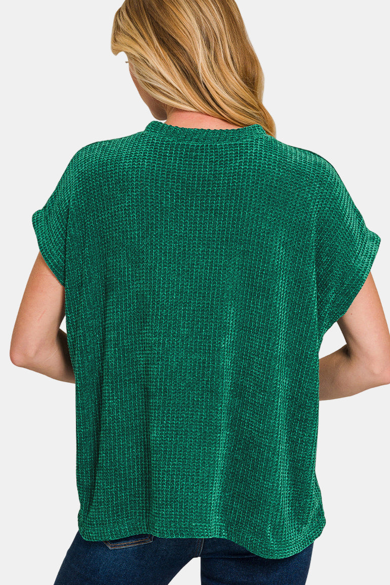 Chenille Waffle Cap Sleeve Sweater / H GREY