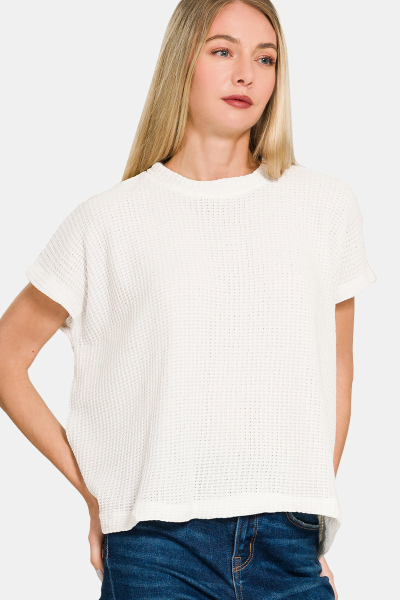 Chenille Waffle Cap Sleeve Sweater / IVORY