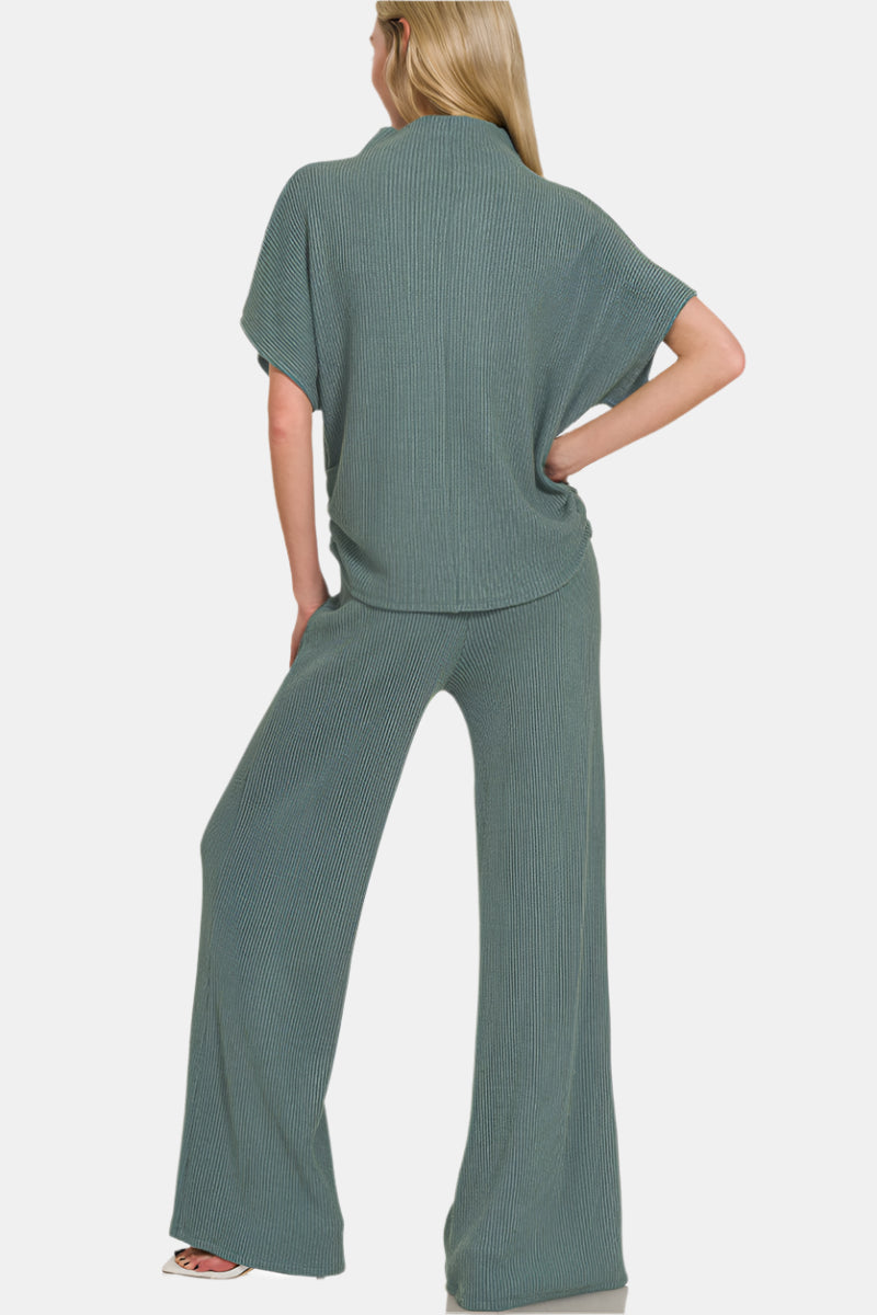 Sweater Mock Neck Top & Long Pants Set / DUSTY BLUE