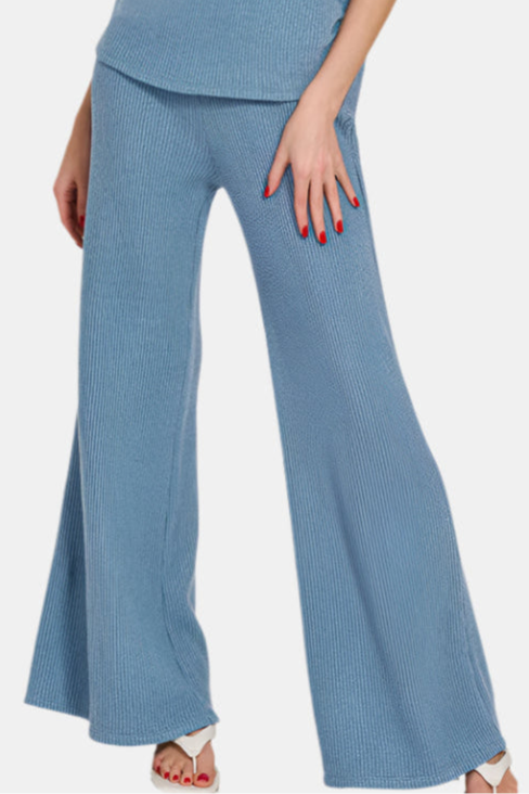 Sweater Mock Neck Top & Long Pants Set / DUSTY BLUE