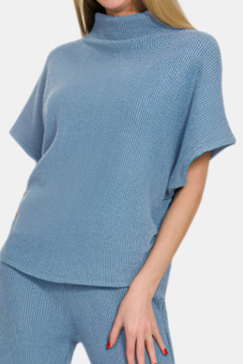 Sweater Mock Neck Top & Long Pants Set / DUSTY BLUE