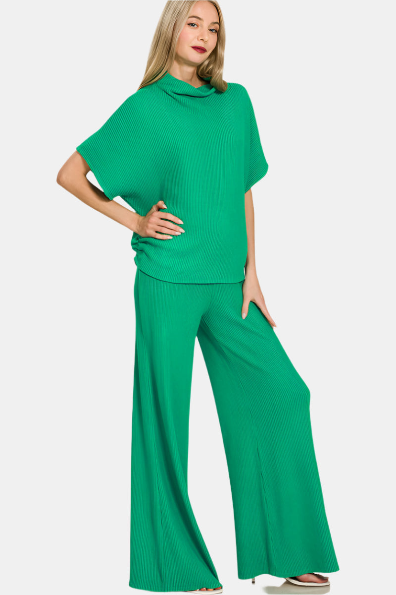 Sweater Mock Neck Top & Long Pants Set / K GREEN