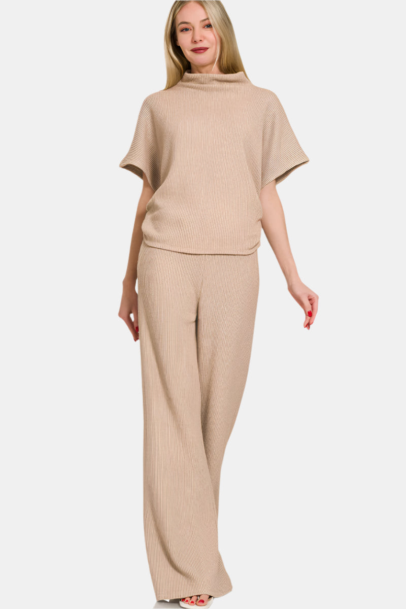 Sweater Mock Neck Top & Long Pants Set / LT MOCHA