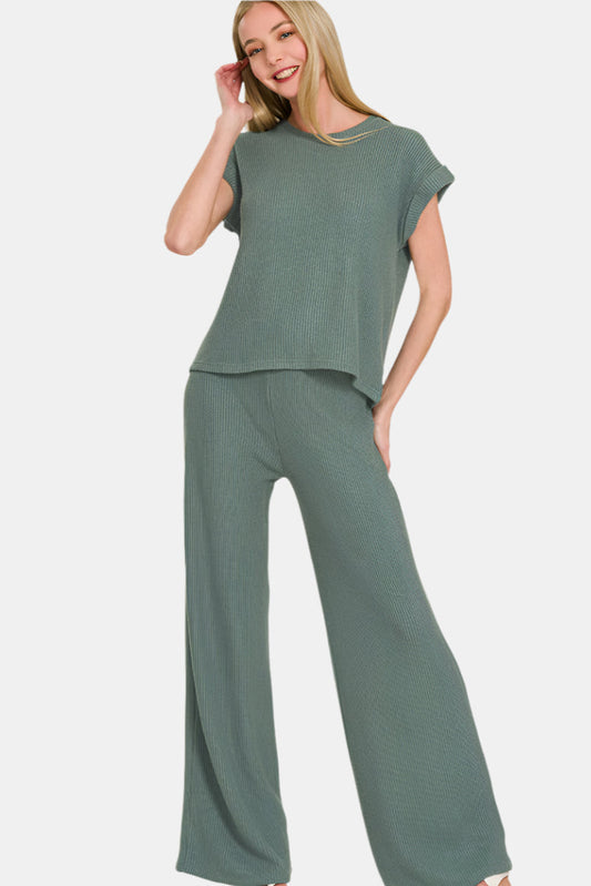 Sweater Rolled Sleeve Top & Long Pants Set / ASH JADE