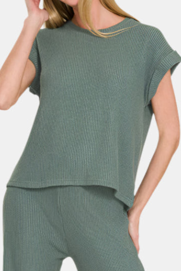 Sweater Rolled Sleeve Top & Long Pants Set / ASH JADE