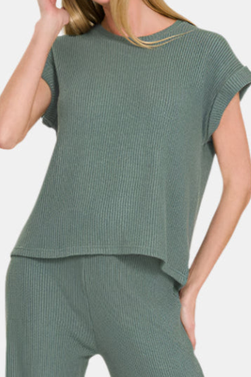 Sweater Rolled Sleeve Top & Long Pants Set / ASH JADE