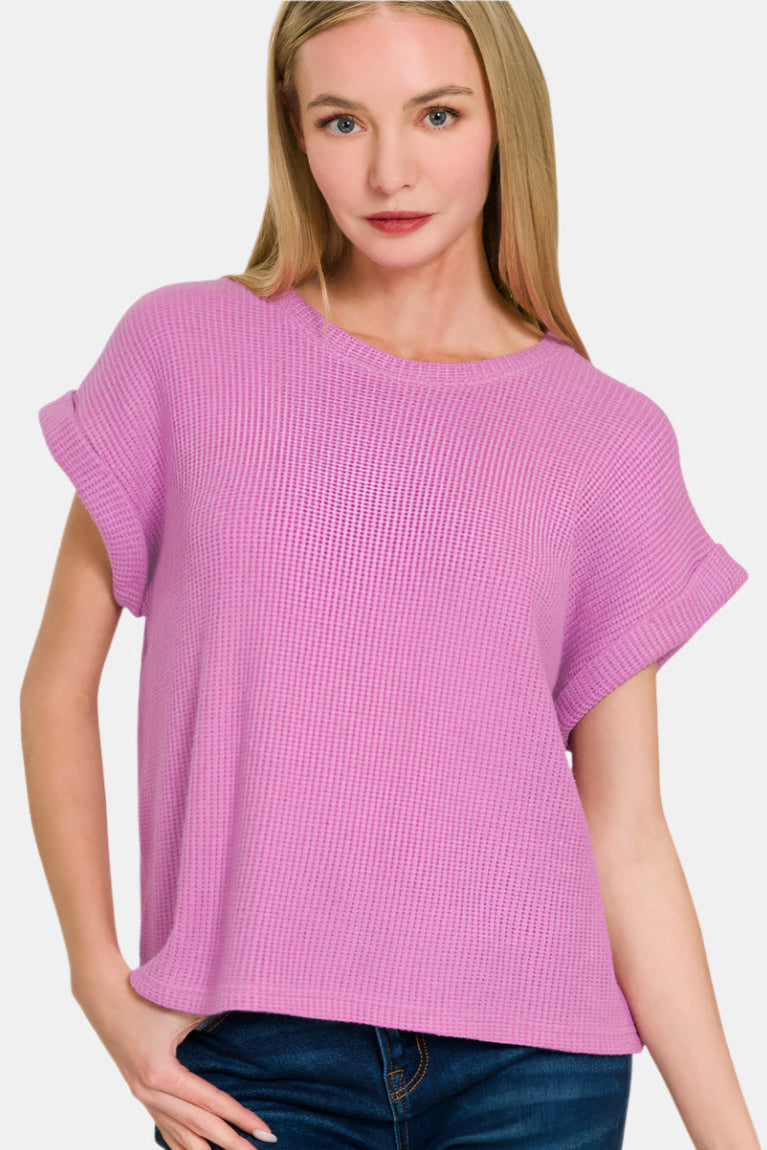 Sweater Rolled Sleeve Top & Long Pants Set / LT PLUM