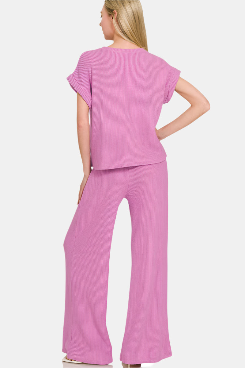 Sweater Rolled Sleeve Top & Long Pants Set / ASH JADE