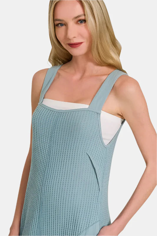 Knit Waffle Wide Leg Overalls / DEEP CAMEL