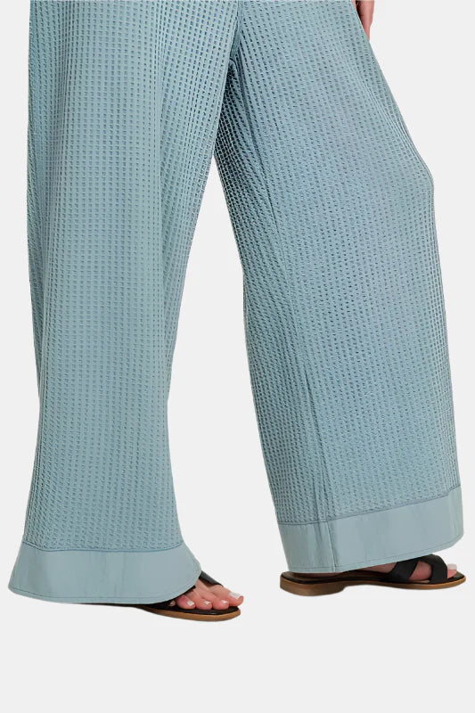 Knit Waffle Wide Leg Overalls / DEEP CAMEL