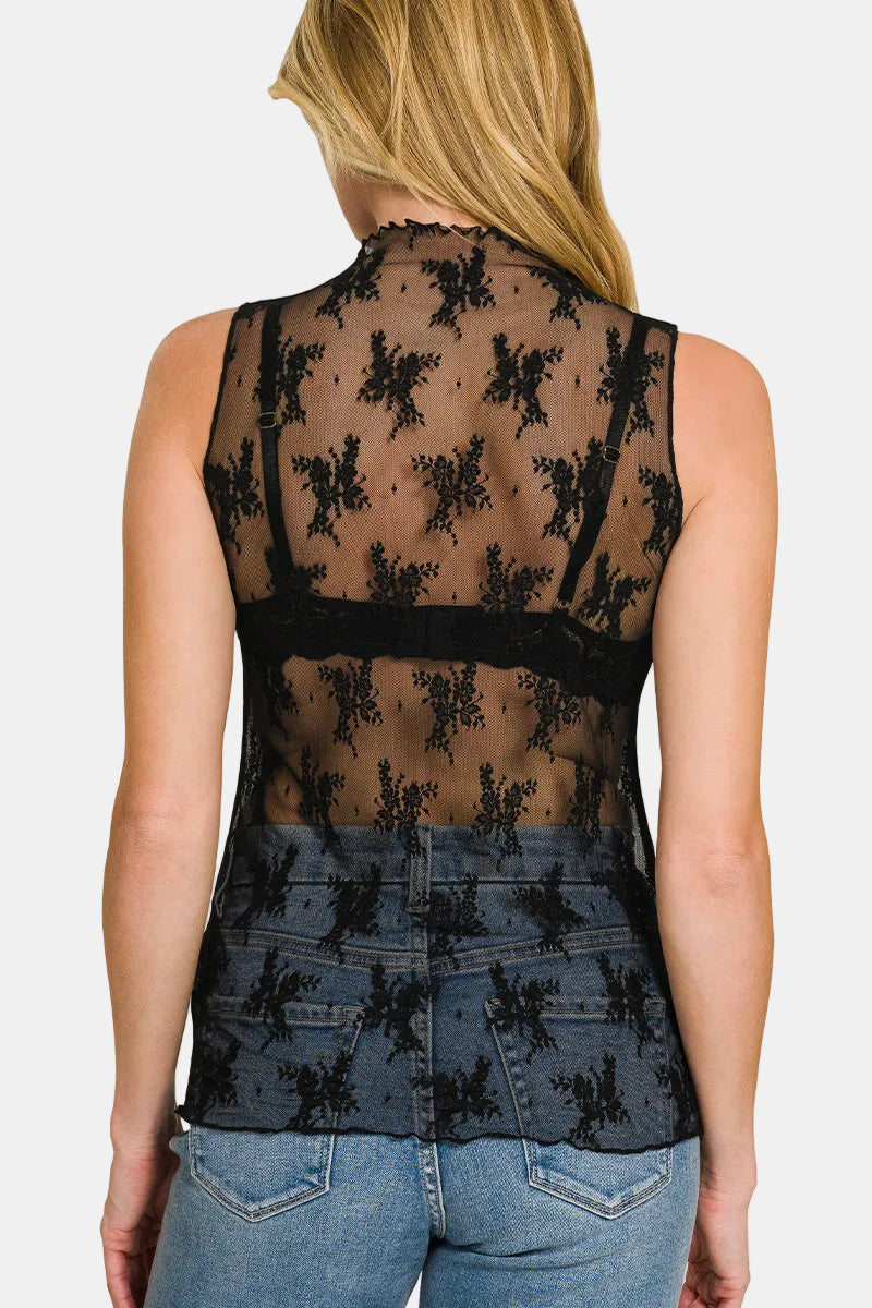 Lace Sheer Layering Sleeveless Top / CABERNET