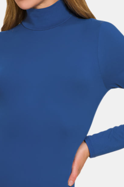 Mock Neck Long Sleeve Bodysuit / LT NAVY