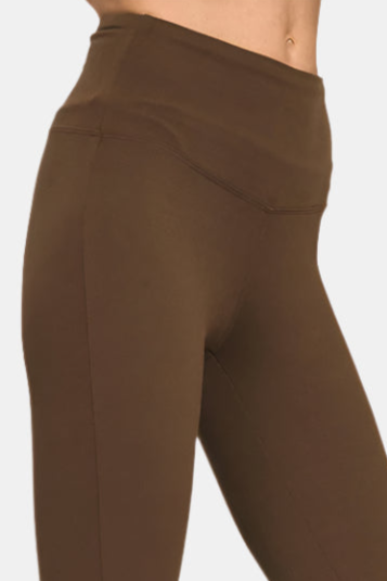 Premium Microfiber Wide Waistband Leggings / BROWN