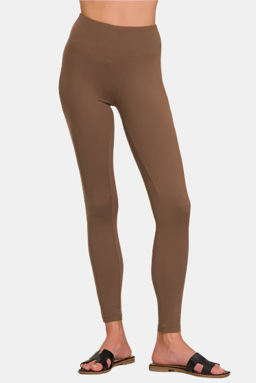 Microfiber Waistband Leggings / BROWN