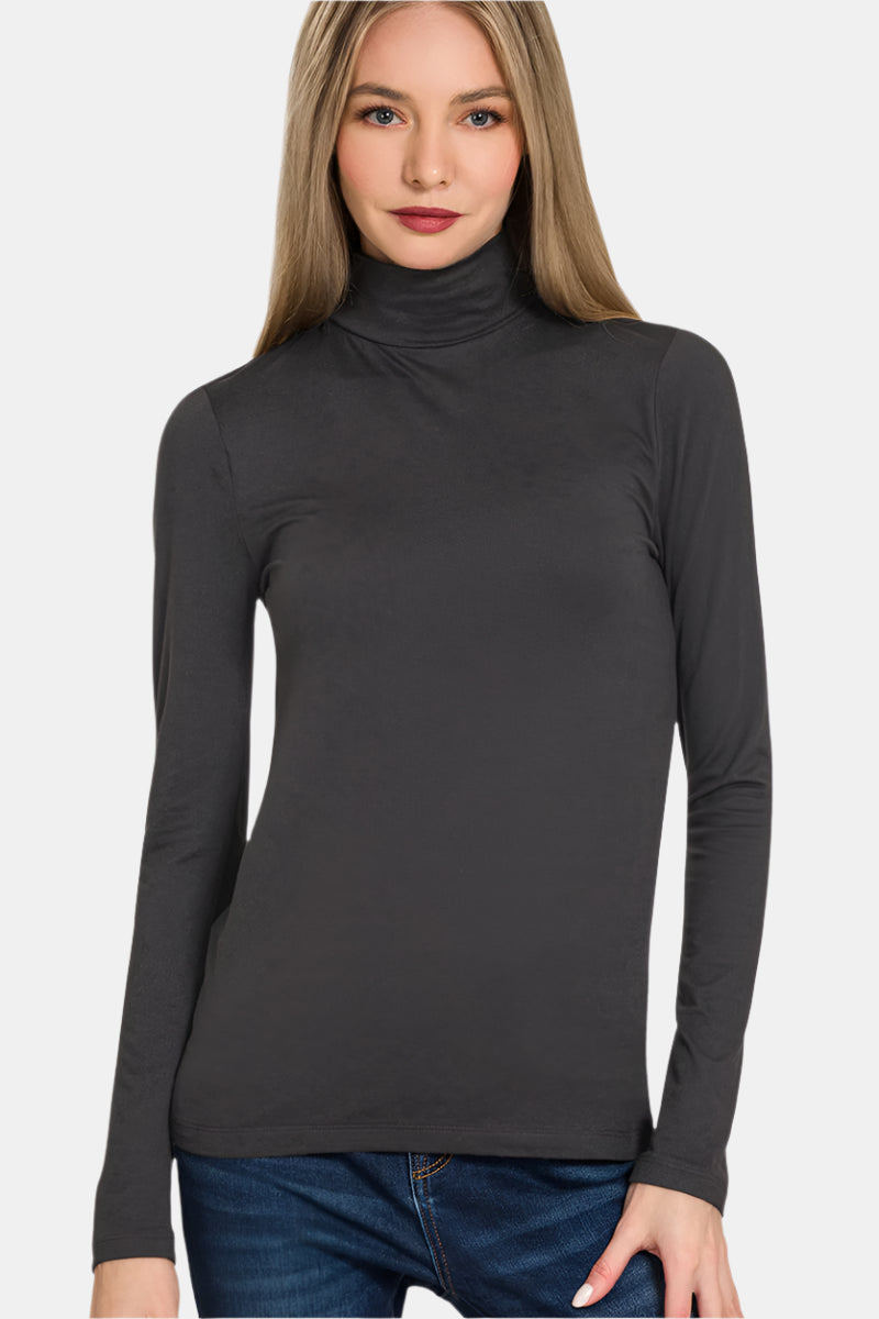 Premium Microfiber Mock Neck Top / BLACK