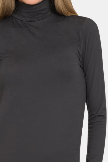 Premium Microfiber Mock Neck Top / BLACK